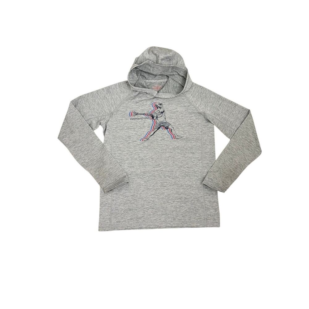 Vineyard Vines USA Gray Lacrosse Flag Long-Sleeve Hoodie Tee Medium 10/12